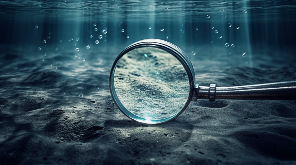 magnifying glass on sea floor